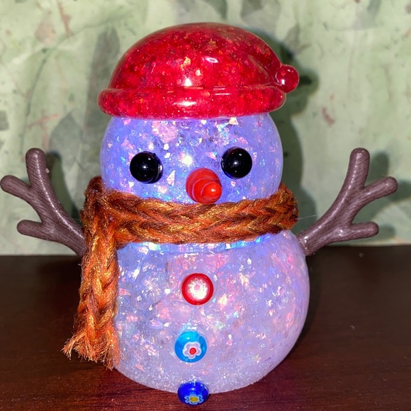 Festive Lighted Snowman Figurine - Handmade - Picture 3 of 4